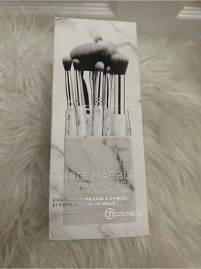 BH Cosmetics White Marble 9-Piece Brush Set - White, Gray